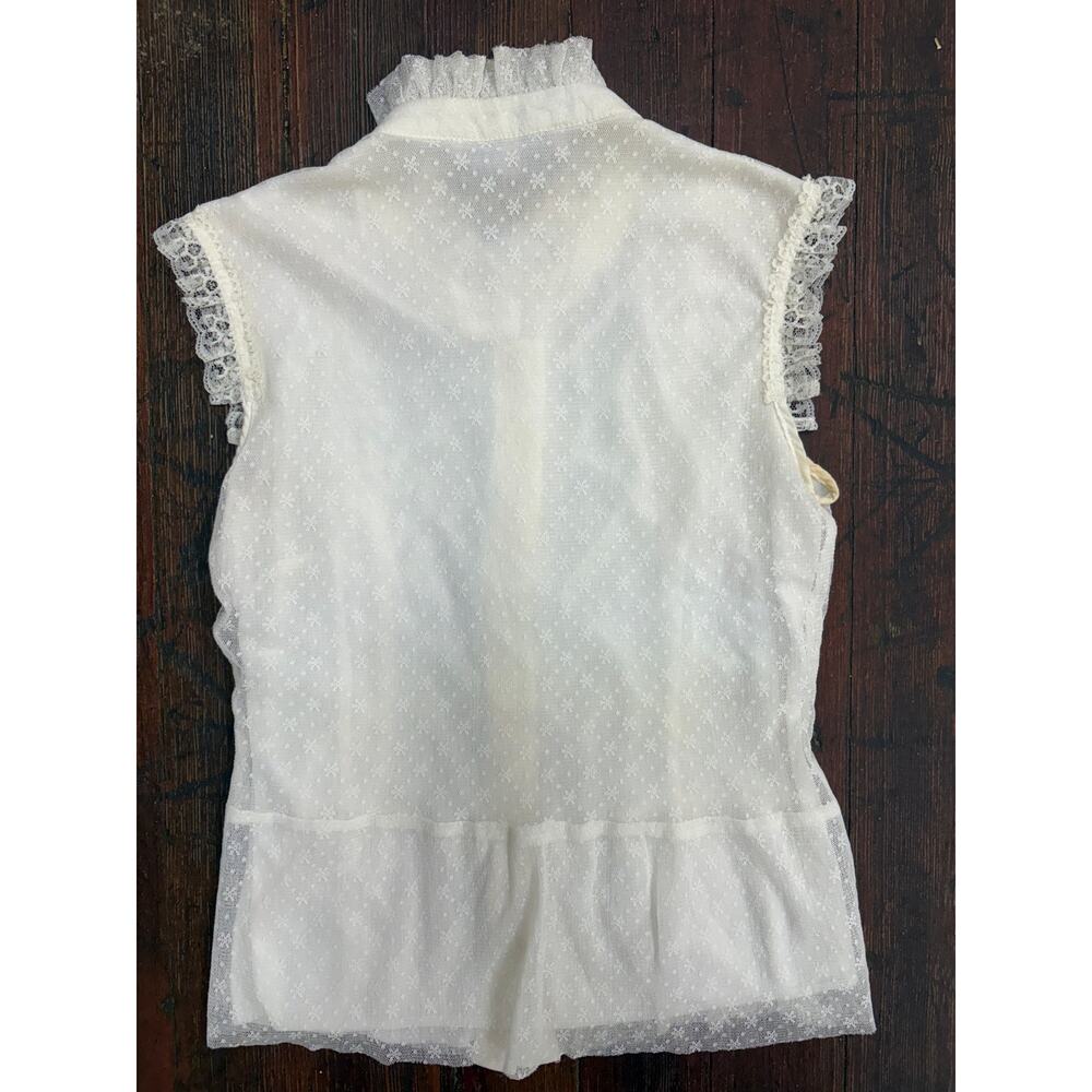 Y2K Young Essence Sleeveless Lace Button Up Cream and Green size S - Picture 2 of 7